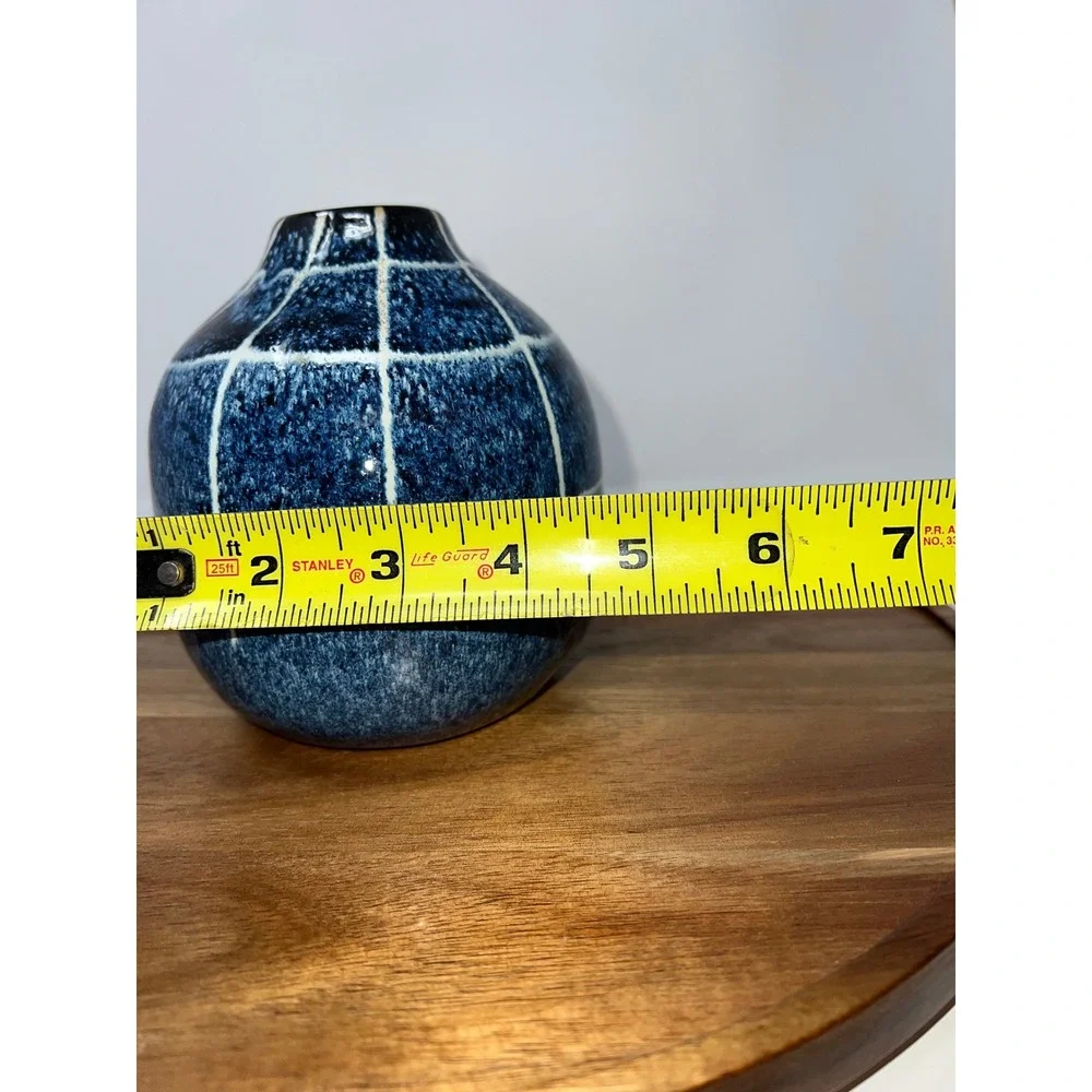 Modern Blue Ceramic‎ Vase Grid Pattern Home Decor Accent